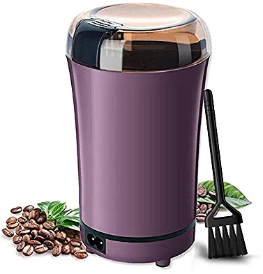 JIEQIJIAJU Electric Coffee Grinder, Automatic Coffee Bean Grind Mill with Stainless Blade Portable One-Touch Control Spice Grinder with Clear Lid for Grains, Herbs, Nuts, Salts, 2Oz / 8Cups, Purple