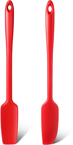 2 Pieces Long Handle Silicone Jar Spatula Non-Stick Rubber Scraper Spatula Silicone Scraper for Jars, Smoothies, Blenders Cooking Baking Stirring Mixing Tools (Red)