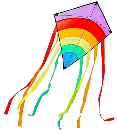 Regenbogen-Einleiner Flugdrachen, Flugdrachen Kinder - Regenbogen Drachen Kinder, Drachen Flugdrachen für Kinder und Erwachsene Bunt Delta Drachen Kinder Delta Lenkdrachen 73 * 65 cm inkl.8x105cm