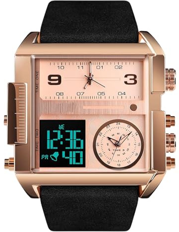 RORIOS Orologio Sportivo Uomo Quadrato al Quarzo con Allarme Luminoso Digitale Multifunzionale da Polso