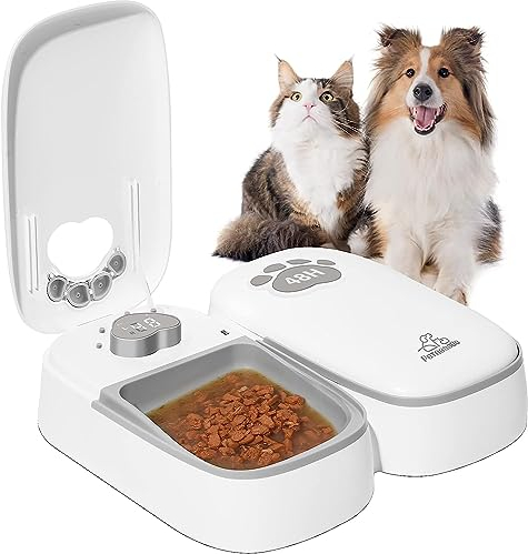 ZMAYPLUS Mangeoire Automatique à 2 Repas, alimentateur chronométré pour Chats et Chiens avec Affichage, Distributeur de Nourriture sèche ou Semi-Humide, 1 à 48 Heures avec mangeoire Automatique