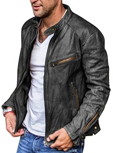 Oanviso Giacca Uomo Ecopelle Giacche Biker Leggero Giubbino Bomber Giubbotto Vintage Giacca Da Moto Moda Casual Jacket Primavera Giacca di Pelle a Maniche Lunghe Regular Fit A Nero L