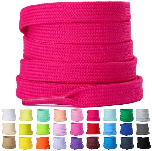 Olukssck 2 Paires de Lacets Chaussure Plats, Lacets Durable de Remplacement Pour Baskets, Chaussures de Sport, Largeur 8 mm, Rose Foncé, 140cm