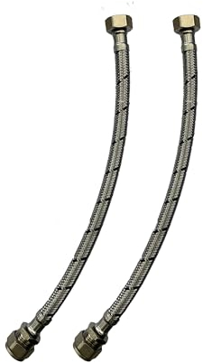 WRAS 15mm Flexible Hose, Double Pack 15mm x 1/2inch Flexi 300mm Durable Flexible Braided Tap & Inlet Valve Connector, Flexible Pipe, Flexible Tap Connector x2