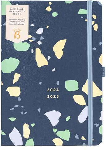 Busy B - Mid-Year Tageskalender ab August 2024 bis August 2025 - Terrazzo - Tagesansicht A5 Planer mit Stifthalter, Gummiverschluss und Jahresplaner