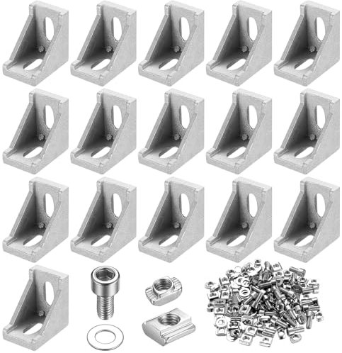 16 StkAluprofil Winkel Befestigungsmaterial Aluprofile, Aluminium Aluprofil 20x20 Winkelverbinder, 20x20 Nut 6 Eckwinkel Eckverbinder Wandhalter für 2020 Strebenprofil, mit Zubehör