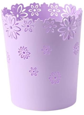 Cestino per bambini, bidone della carta da scarico, cesto di carta cavi in ​​plastica da 7,5 pollici, bidone dei rifiuti rotondi in pizzo di fiori per camera da letto, bagno, cucina e ufficio m viola