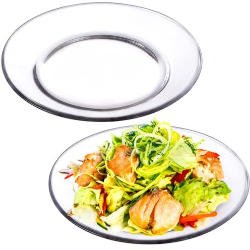 NUTRIUPS Juego de 2 platos de cristal de 19 cm, pequeños platos de ensalada de pasta de vidrio templado para cocina