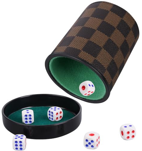 Unvtap Würfelbecher Set mit 6 Würfeln Würfelspiele Knobelbecher Kniffelbecher Leder mit Deckel Standard 9 cm Schockbesteck Würfelset, Würfelbecher Leise für Liars Farkle Yahtzee-Brettwürfelspiele