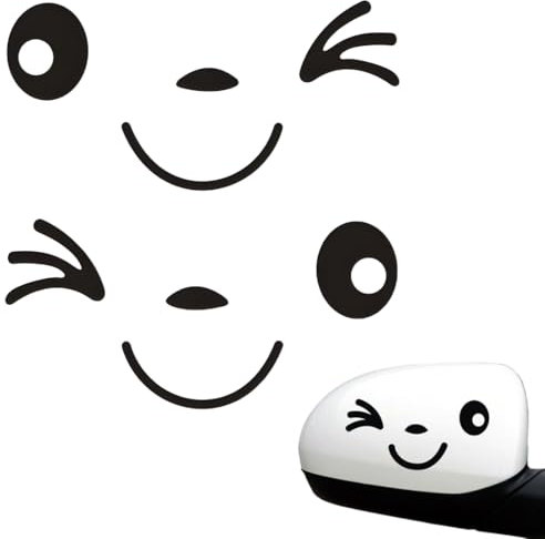2 Pcs Adesivi per Faccia Sorridente, Adesivi per Auto per Specchietto Retrovisore, Adesivi per Auto per Specchietti, Adesivi Decorativi Carini per Auto, per Specchietti Esterni (Nero)