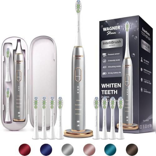 Wagner Stern IntelliBrush Series Whitening Elektrische Zahnbürste mit Drucksensor Bietet 4 Putzmodi, 3 Intensitäten, 8 weiche Bürstenköpfe und ein luxuriöses Reiseetui