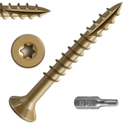 Dayalo Tornillos Torx para madera (4,2 x 50 mm, 50 unidades, tornillos para aglomerado, amarillo, cabeza avellanada, para terraza, universales, tornillos para madera exterior, tornillos para