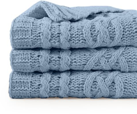 Battilo Bluish Grey Throw Blanket for Couch, Woven Chenille Blue Grey Throws for Sofa, Cable Knit Throw Blanket, Soft Warm Cozy Blue Grey Bed Blankets, 130x170cm