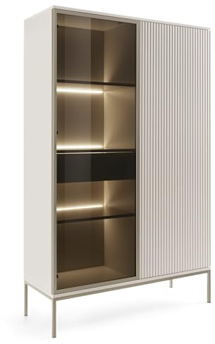 Komodee Laval WTSZ104 - Vetrina con Illuminazione a LED, Cashmere, Larghezza 104 cm, Altezza 166 cm, Profondità 39 cm