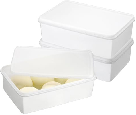 BSTKEY 3 Pack Plastic Pizza Dough Proofing Box with Lid, White Bread Dough Proofing Storage Container Rectangle Food Storage Box Cake Dessert Carrier Organizer (Size S)