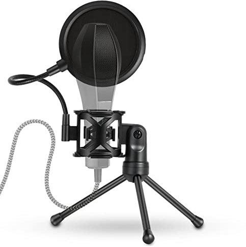 Garosa Microphone Stand Sustainable Chock -resistent Stativ med en Tydlig Ljudmikrofon för Podcast Online -show, Skrivbordet Stod med Popfilter för Internetchattmöte Föreläsningar ABS material]