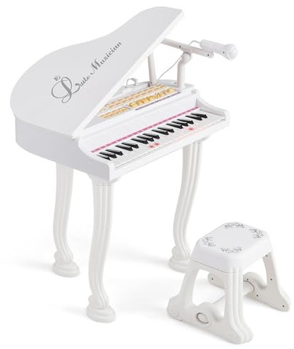 COSTWAY Pianoforte 37 Tasti per Bambini, con Microfono Regolabile (Bianco)