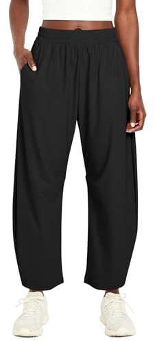 Ugerlov Womens Barrel Ankle Pants Quick Dry Lightweight Hiking Pants Wide Leg Baggy High Waisted Trousers with Pockets, Black XL