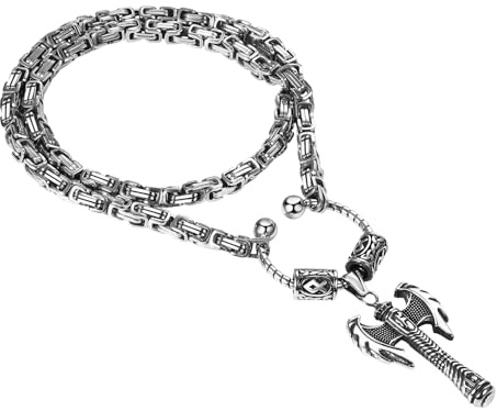 OIDEA Collar Hacha Vikinga Hombre:Colgante Cadena Bizantina de Acero Inoxidable Vikinga Noruega Vintage - para Regalos