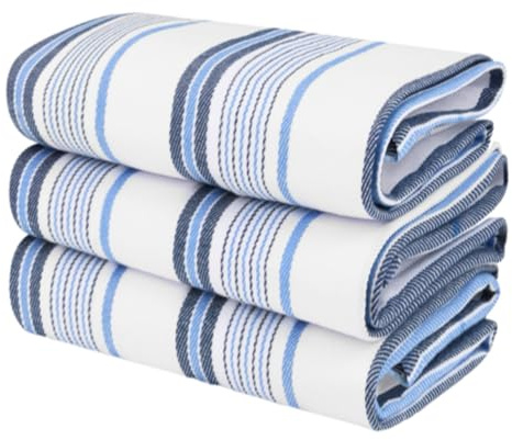 ATEN Homeware Egyptian Cotton Kitchen Tea Towels – Size 50 x 70 cm – Highly Absorbent & Quick-Dry Dish Towels, Lint-Free & Durable, Fade Resistant, Made in Egypt (Blue, 3 Pack)