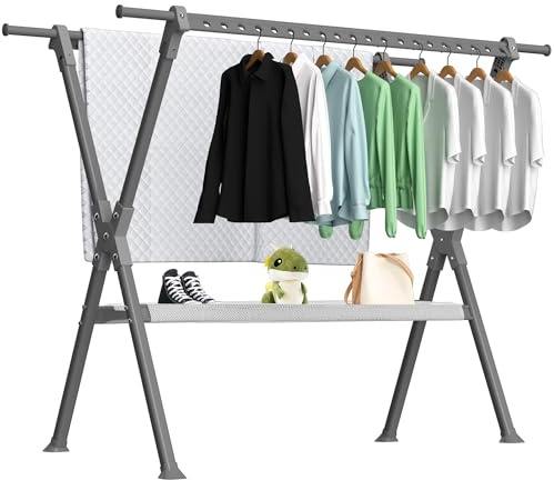 FREEAMG 138 à 238CM Grande Capacité Séchoir à Linge Pliable pour Intérieur et Extérieur, Étendoir à Linge Extensible, Étendoir à Linge avec 44 Trous Anti-Vent pour Balcon, Économie d'Espace