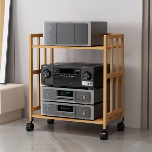 Justerbart HiFi AV-ställ stativ audiovisuell mediekonsol hörn TV och CD förvaring och stereotorn för spel och underhållning trä 71 x 76 cm