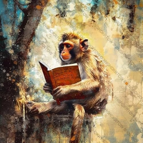 1000pcs_Monkey Reading A Book in A Tree Puzzle for Adults Educational Intellectual Jigsaw Puzzle,Beautiful Fantasy Puzzles for Adults Fun Game