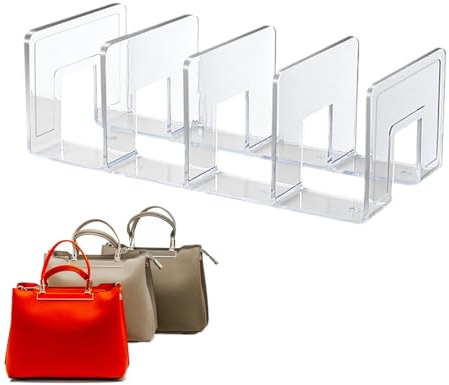 Clear Shelf Dividers - Bag Storage | 4 Slots Clutch Dividers and Bag Organizer with Robust Frame & Vivid Finish Matte Texture for Kitchen, Home and Professional Bedroom Bathroom Room Activity
