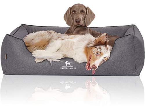 Knuffelwuff Orthopädisches Hundebett Wippo aus Velours mit Handwebcharakter Übergröße XXXL 155 x 105cm Graublau - abnehmbarer Bezug - waschbar - für große, mittelgroße und kleine Hunde