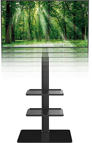 TV Standfuß TV Ständer TV Bodenständer Fernsehstand Fernsehtisch mit Halterung höhenverstellbar für 19 bis 42 Zoll LED LCD TV Bildschirm, 3 Regale schwarz HT3001BP