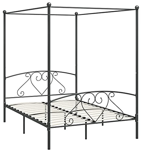 vidaXL Sänghimmel utan madrass grå metall 160x200 cm