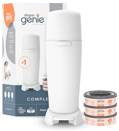 Diaper Genie Secchio completo (bianco) | Include 3 ricariche che possono contenere fino a 810 pannolini per neonati | Include 1 filtro a carbone
