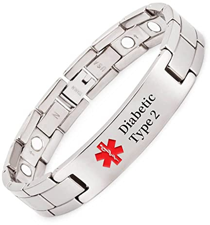 Titan medicinsk varningsarmband för män ID armband personlig 22 cm/13 mm (diabetisk typ 2)