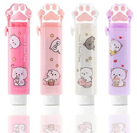 4 Stück Katzenpfoten Radierer, Verschiebbarer Einziehbarer Radiergummi, Katzengummis für Kinder, Push-Pull-Radierer für Schüler, die Büro-, Schul- und Schreibwaren schreiben