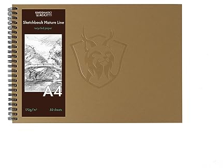 Bindomatic Agility Collection Nature Line Skizzenbuch Landschaftsformat - DIN A4 Hochwertiges Zeichenbuch, Sketchbook, Malbuch - 50 Blatt 170g Recyclingpapier für Marker, Acrylfarben, Kohletinte