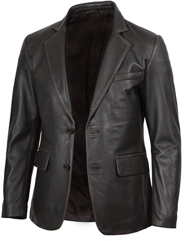 fjackets Veste en cuir pour homme — Blazer en cuir d'agneau véritable, manteau de sport à col cranté pour homme