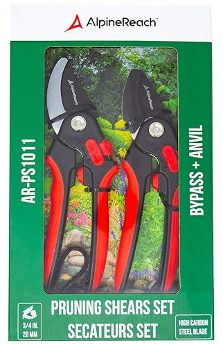 AlpineReach Gartenscheren Set. Bypass-Schere und Amboss-Schere für die Gartenarbeit, scharfe Klinge aus kohlenstoffreichem Stahl, ergonomischer, verstellbarer, weicher Griff, hohe Belastbarkeit