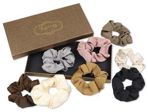 Kavya Haargummis Scrunchies Seide, Premium Zopfgummis Damen Elastische Silk Scrunchie Groß Weiche Satin Scrunchie für Dickes Dünnes Haar Haarschmuck 8 Stück