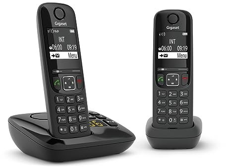 Gigaset AS690A Easy to Use Cordless DECT Home Digital Telephone with Answering Machine, Speakerphone, Nuisance Call Block - Black/Grey (Twin Pack)