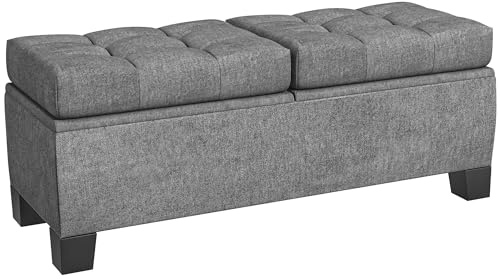 HOMCOM Panca Contenitore Fondoletto in Tessuto con Imbottitura Trapuntata a Bottoni, Panca per Ingresso e Camera da Letto, 116x41x47cm, Grigio