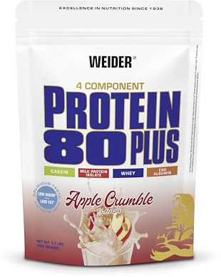 Weider - Protein 80 Plus - 4-Komponenten Protein Pulver - Hoher Proteingehalt mit 80% Eiweiß - Cremige Shakes mit Calcium & Vitamin B6 - 500g - Apple Crumble