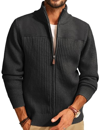 PJ PAUL JONES Men's Full Zip up Cardigan Casual Stand Collar Knit Sweaters | Ribbed Knitwear,Warm Thick Cardigan