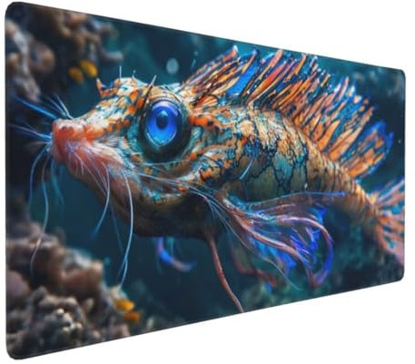 Mauspad XXL 900x400x4 mm, Tiefseefische Mousepad Groß Size vernähte Kanten langlebig mit high-end Glide und Wasserdicht und rutschfest Tischunterlage, verbessert Präzision und Geschwindigkeit K-800