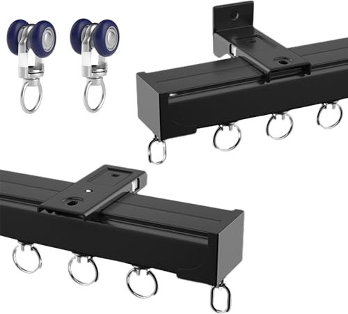 Riel de techo de aluminio para ventanas y cortinas divisoras de habitación de 50 a 600 cm, sistema de riel de cortina con guías para deslizar las cortinas, montaje en techo o pared, opciones de color