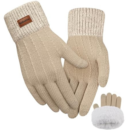 FORVEVO Handschuhe Damen Winter mit Fleecefutter,Touchscreen Warme Weich Strickhandschuhe,Thermo Winterhandschuhe Frauen für Outdoor Laufen Skifahren Radfahren（Khaki）