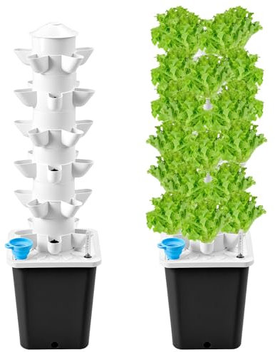 QWORK® Kit Torre idroponica Torre per piantagione a 6 Livelli e 30 Fori Sistema di Coltivazione idroponica per Erbe, Frutta e Verdura