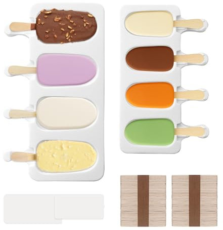 Lot de 2 moules à glace blancs en silicone, moules à glace en silicone avec manche, moule à glace sur le manche, moule à gâteau sur le manche