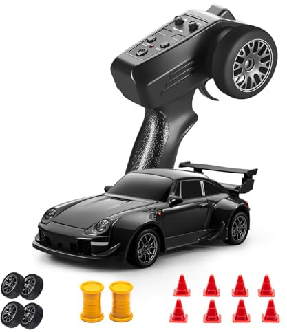 ACAMMZAR Macchina Telecomandata Drift con Giroscopio, 1:43 Mini Proporzionale Completo RC Macchine Telecomandate, 18KM/H 4WD Radiocomandata Auto RC Drift Car con Gyro per Adulta Bambini, Nero