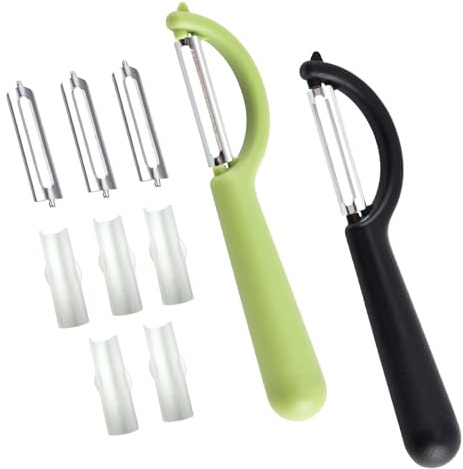 Sugfews 2 Stück Obstschäler, Sparschäler Edelstahl, Multifunktions Gemüseschäler, Enthält 2 Ersatzklingen, Schäler für Kartoffeln, Spargel, Äpfel, Zuckerrohr,17x3.5cm (Grün, Schwarz)