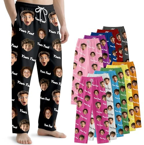 iDIY Pantalon de Pyjama Personnalisé - Bas de Pyjama Personnalisé avec Photo et Texte, Cadeau Homme Original, Cadeau Personnalisé pour Hommes Femmes